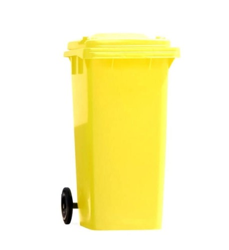 Kosz na śmieci na plastik żółty na kółkach 120 l