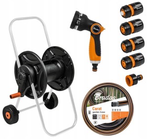 Wózek z wężem 1/2" 20m pistoletem i armaturą Kompletny zestaw