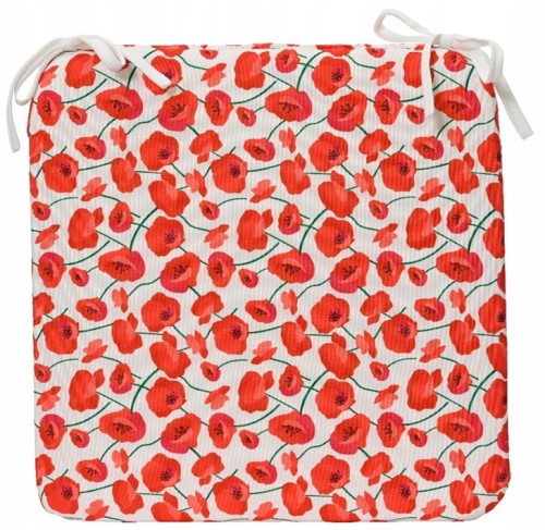 Poduszka ogrodowa na krzesło 40x40cm Czerwona/biała z nadrukiem maków