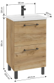 Szafka łazienkowa z umywalką baterią i syfonem 50x80cm Stojąca Dąb Craft
