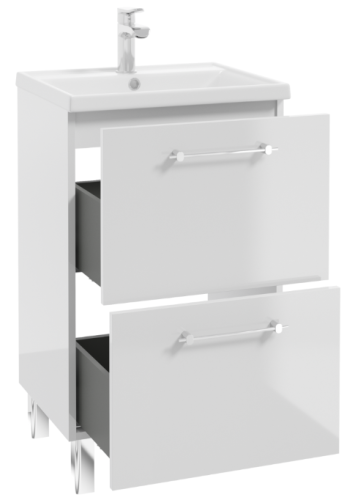 Szafka łazienkowa z umywalką i 2 szufladami 50x80cm Stojąca Biały połysk Cassandra