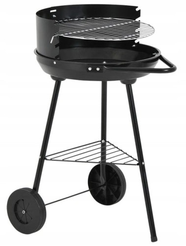 Grill ogrodowy półotwarty czarny Ruszt 37cm mobilny stalowy grill na węgiel