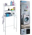 Regał łazienkowy nad pralkę 65x25x155cm Metalowy, biały, 3 półki + haczyki