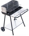 Grill węglowy na kółkach 53x33,5cm Regulowany ruszt, rożen i półki