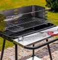 Grill węglowy na kółkach 53x33,5cm Regulowany ruszt, rożen i półki