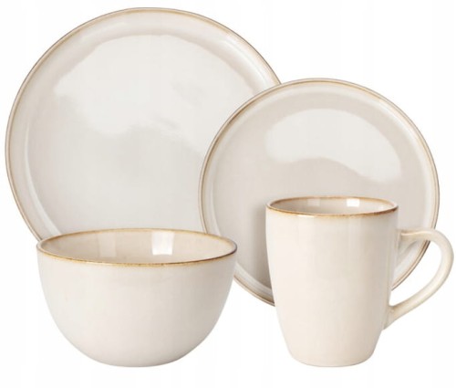 Zestaw obiadowy z kamionki dla 4 osób 16 elementów Szkliwo reaktywne beżowy