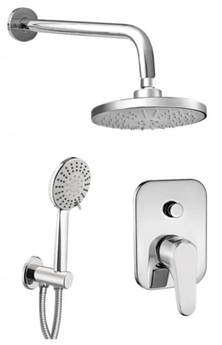Deszczownica prysznicowa podtynkowa z baterią i 3-funkcyjną słuchawką Chrom Alpinia