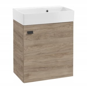 Szafka łazienkowa wisząca z umywalką 60x50cm Dąb rockford czarny uchwyt Elara