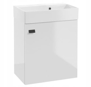 Szafka łazienkowa wisząca z umywalką 60x50cm Biały połysk czarny uchwyt Elara