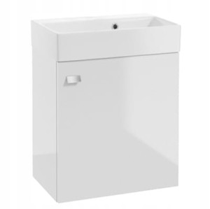 Szafka łazienkowa wisząca z umywalką 60x50cm Biały połysk uchwyt chrom Elara