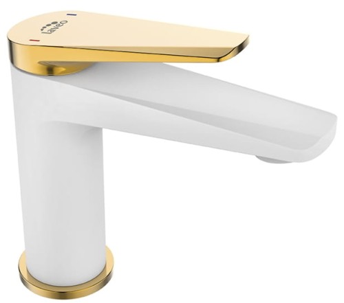 Bateria umywalkowa Biało-złota Stojąca, jednouchwytowa, z korkiem klik-klak Rubio