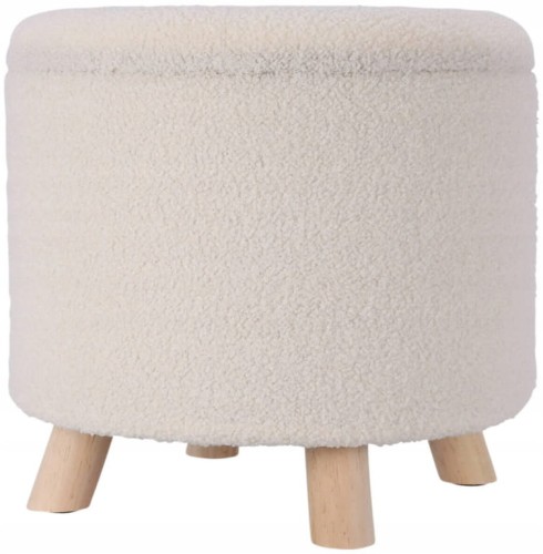 Pufa okrągła tapicerowana biała ze schowkiem 40x37cm Taboret dekoracyjny