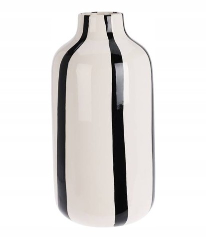 Wazon ceramiczny biało-czarny 26 cm Nowoczesna dekoracja z pionowym wzorem