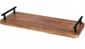 Prostokątna taca dekoracyjna z drewna akacji 40x15cm z metalowymi uchwytami