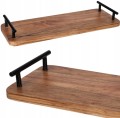 Prostokątna taca dekoracyjna z drewna akacji 40x15cm z metalowymi uchwytami