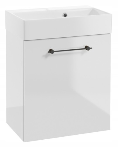 Szafka łazienkowa wisząca z umywalką 60x50cm Biały połysk uchwyt czarny Elara