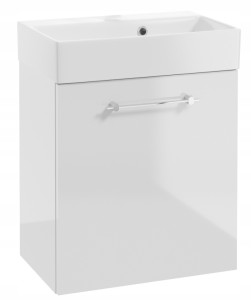 Szafka łazienkowa wisząca z umywalką 60x50cm Biały połysk uchwyt chrom Elara