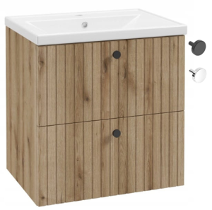 Szafka łazienkowa z umywalką 60 cm dąb evoke ryflowana lamele Rietti