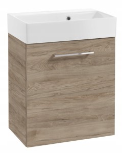 Szafka łazienkowa wisząca z umywalką 60x50cm Dąb rockford uchwyt chrom Elara