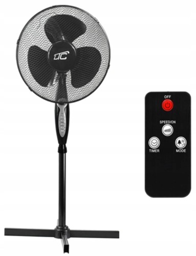 Wentylator stojący LTC 16" 50W z pilotem, 3 tryby, czarny, oscylacja