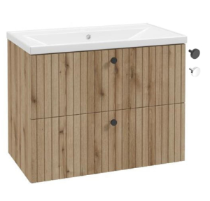 Szafka łazienkowa z umywalką 80 cm dąb evoke ryflowana lamele Rietti