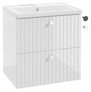 Szafka łazienkowa z umywalką ryflowana 60 cm biały połysk lamele Rietti