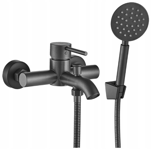 Bateria łazienkowa wannowa dwuuchwytowa z zestawem natryskowym grafit mat NOIA