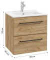Szafka łazienkowa z umywalką 50 cm wisząca dąb craft Pinia