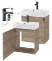 Szafka łazienkowa wisząca Dąb rockford, czarny uchwyt 60x50cm syfon+bateria Elara