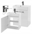 Szafka łazienkowa wisząca biały połysk, czarne uchwyty 60x50cm bateria+syfon Elara