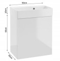 Szafka łazienkowa wisząca biały połysk, czarne uchwyty 60x50cm bateria+syfon Elara