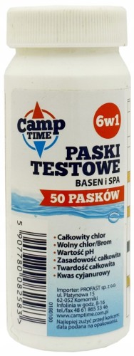 CampTime Paski testowe do basenu 50 sztuk 6w1 kontrola chloru i pH wody