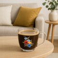 Szklany kubek 420ml do kawy i herbaty przeźroczysty z kwiatową ozdobą