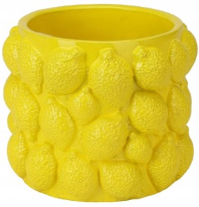 Osłonka na doniczkę betonowa żółta 16,5x14cm wzór w cytryny 3D nowoczesna