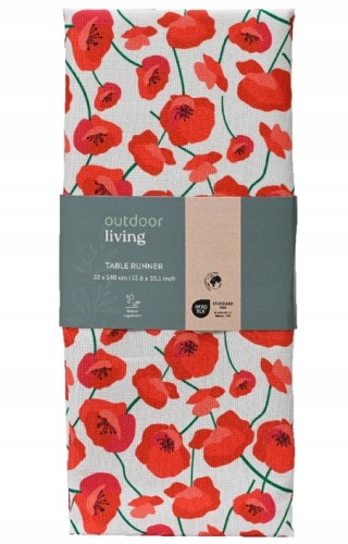 Bieżnik dekoracyjny na stół 32x140 cm czerwono-biały w maki