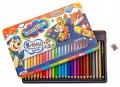 Zestaw 26 kredek w drewnianej oprawie + temperówka, metalowe pudełko
