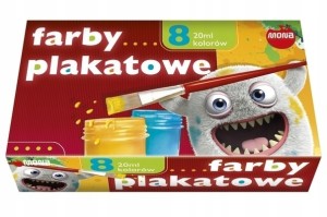 Farby plakatowe 8 kolorów po 20ml nasycone kolory matowe po wyschnięciu