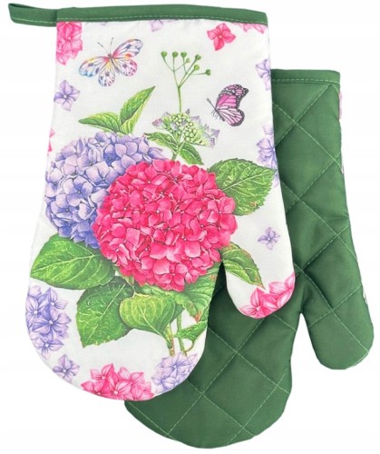 Rękawice kuchenne z magnesem 2 szt 18x27cm poliester, w kwiaty i motyle