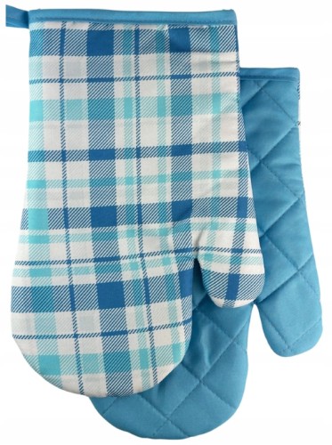 Rękawice kuchenne z magnesem 2 szt. 18x27cm, poliester, niebieskie w kratkę