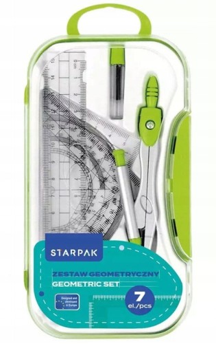 Zestaw geometryczny 7-elementowy Linijka, ekierki, kątomierz, cyrkiel