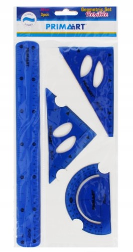 Elastyczny zestaw geometryczny linijka 30 cm, kątomierz, 2 ekierki