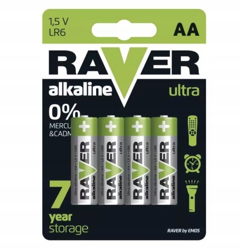 Bateria alkaiczna 1,5V LR6 AA Raver zestaw 4 sztuk