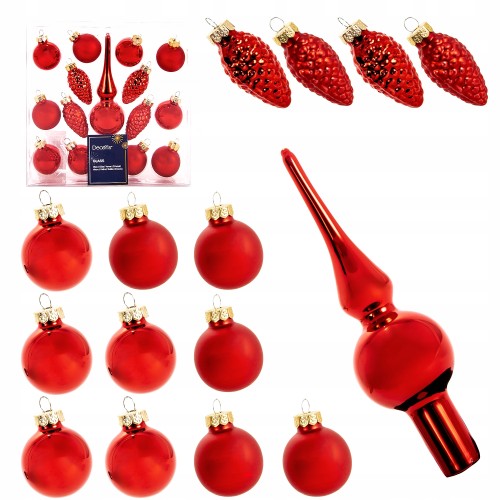 Zestaw 15 szt ozdób świątecznych na choinkę szklane Czerwone