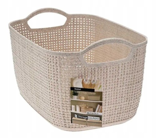 Koszyk beżowy 30x19,5x17 cm z uchwytami plastikowy