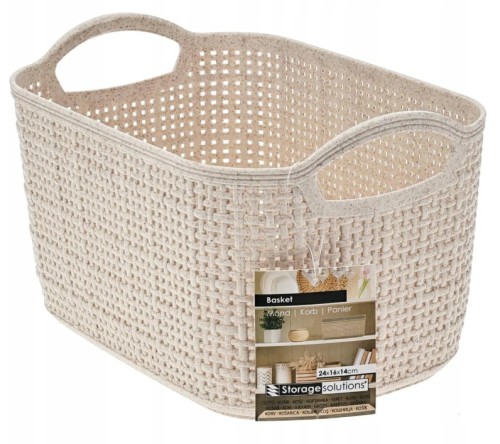 Koszyk plastikowy 24x16x14 cm beżowy z uchwytami do przechowywania