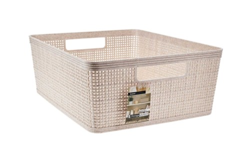 Koszyk 35x29x13 cm beżowy z uchwytami plastikowy organizer do przechowywania