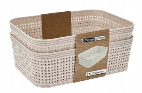 Koszyki do przechowywania zestaw 2 sztuk plastikowe, beżowe 19x13,5x6 cm