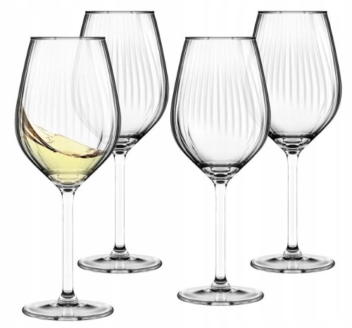 Kieliszki do wina białego 380 ml zestaw 4 sztuki, szkło ryflowane