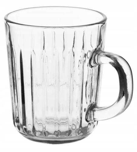 Szklany kubek Venus 230 ml w prążki z uchwytem do kawy i herbaty