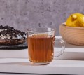 Szklany kubek Venus 230 ml w prążki z uchwytem do kawy i herbaty
